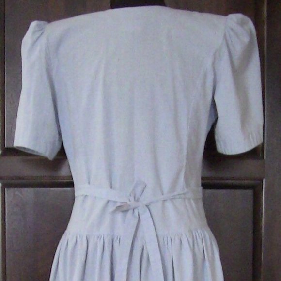 Blue Jean A-Line Tie Flare Polyester Cotton Heart Button Denim Dress Siz 12 Home - Picture 2 of 7